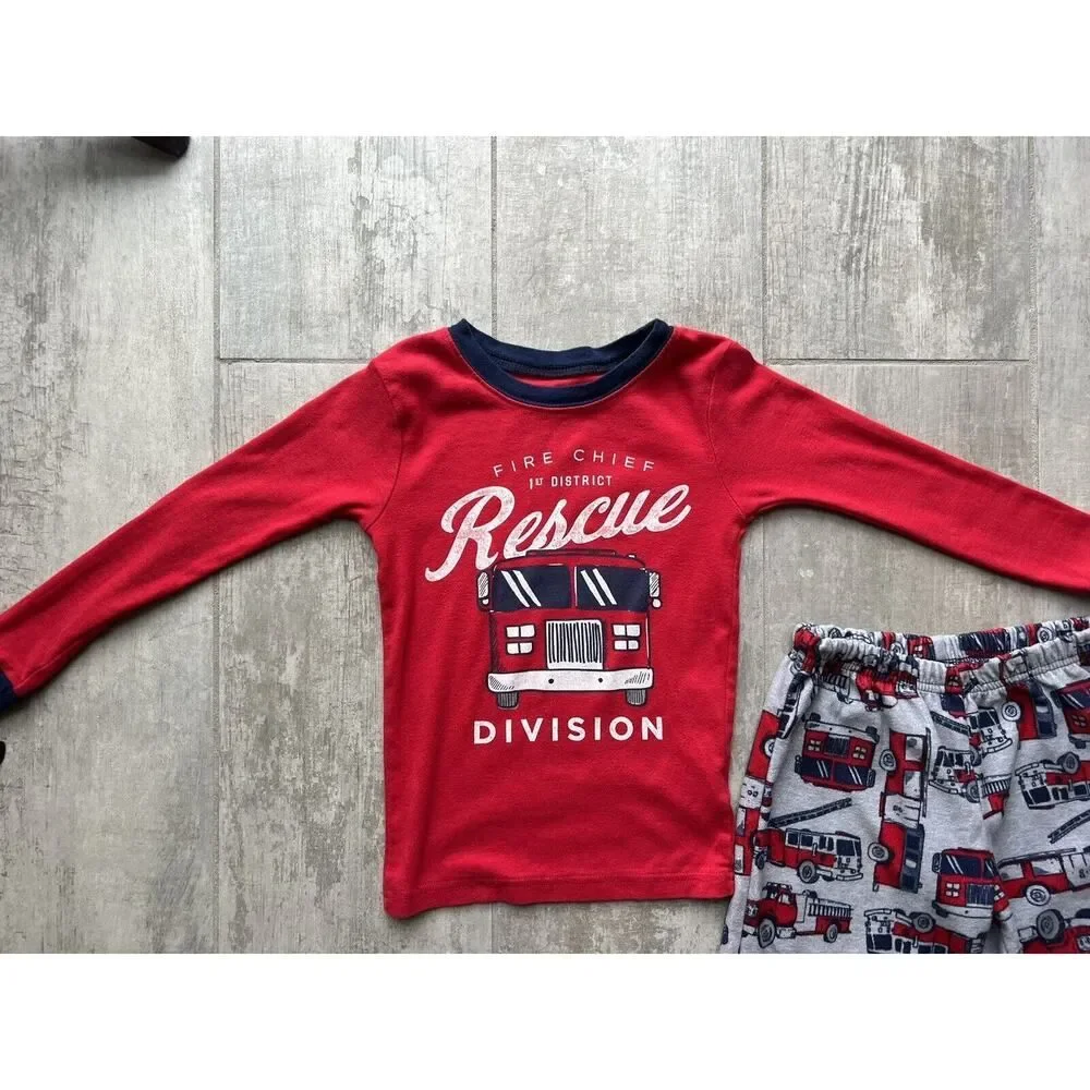 Toddler Boy's Rescue Firetruck Cotton Fleece 2 Piece Pajama Set Pjs Sleep Cozy 5